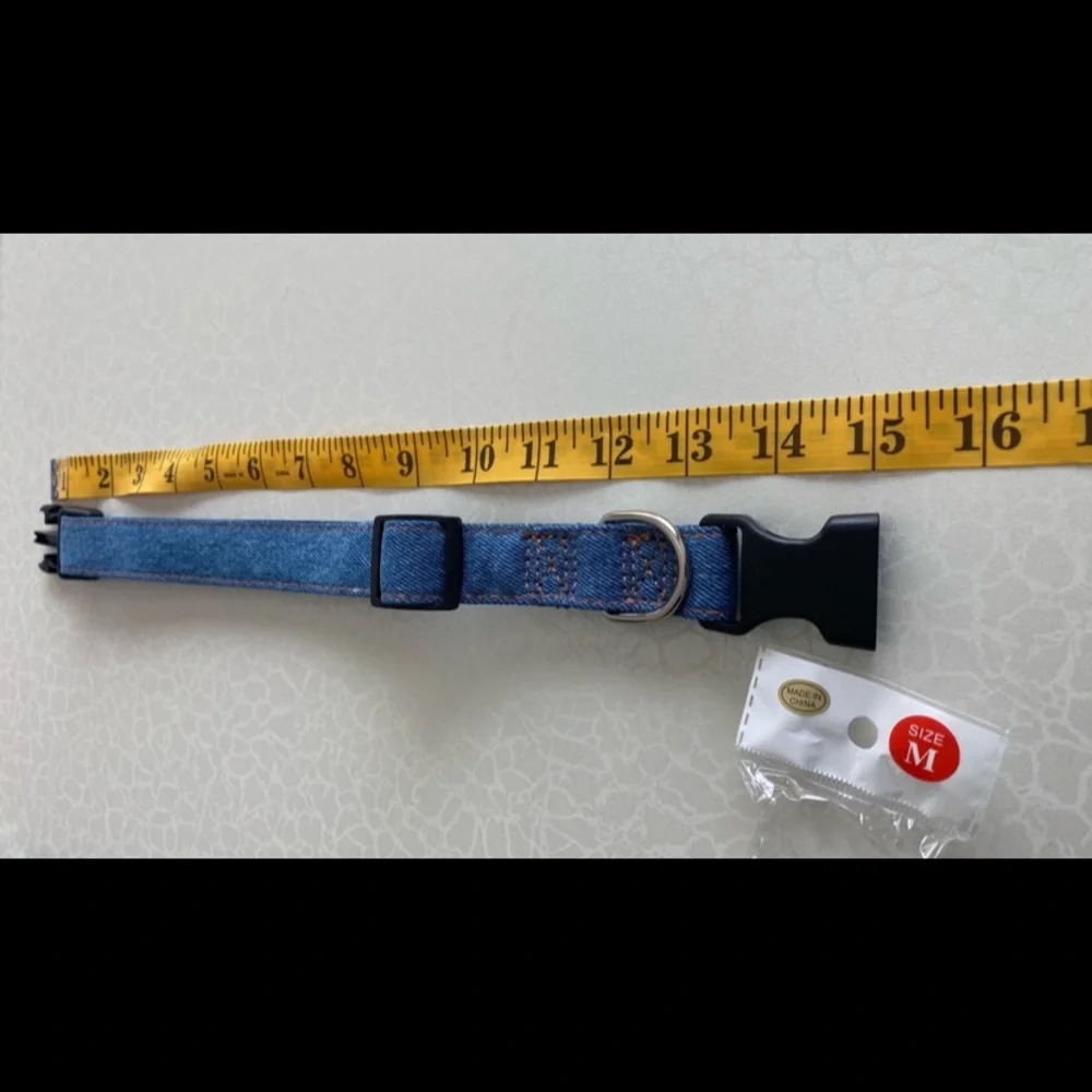 Denim-Style Adjustable Pet Collar with Black Buckle size medium